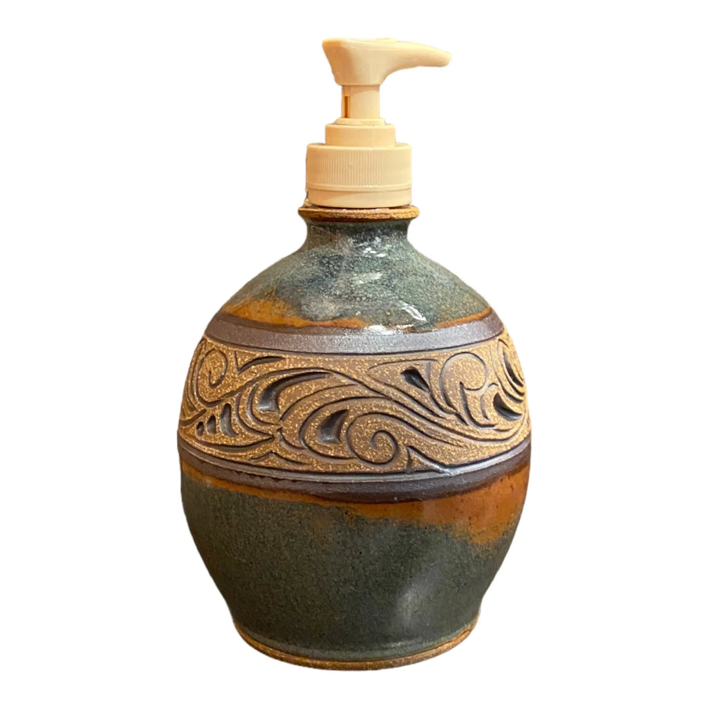 Green Carved Soap Dispenser Blaisdell