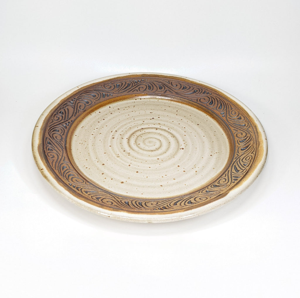 Carved Speckled Tan Platter Blaisdell